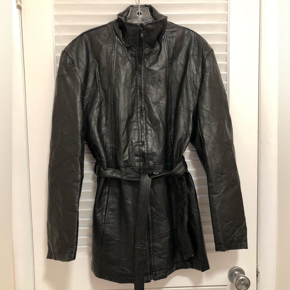Vintage Navarre Italian Patchwork Stone Design Belted Leather Jacket